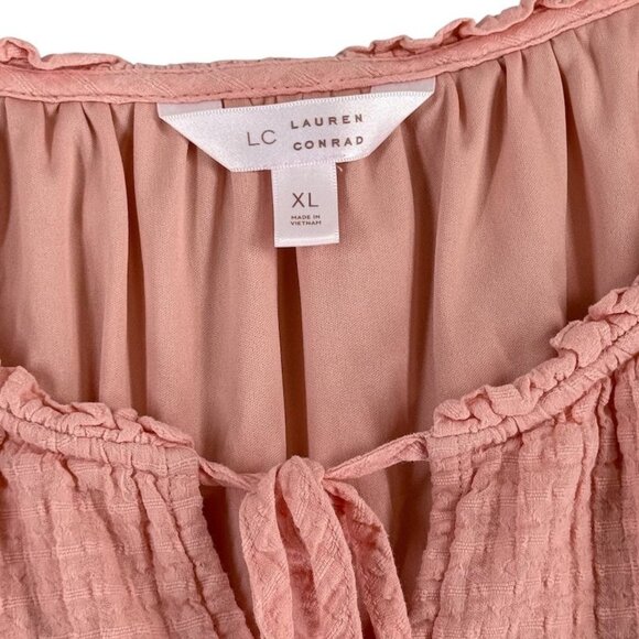 Lauren Conrad Womens Top XL Soft Peach Textured Long Sleeve Boho Peasant Style - Picture 6 of 10